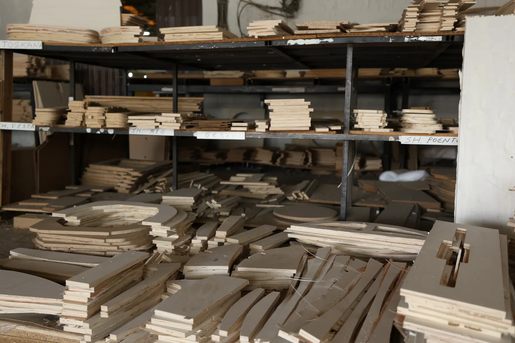 Prepared furniture frame components inside the Divani facility
